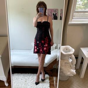 BLACK RED WHITE POPPY DRESS VINTAGE ADJUSTABLE STRAPS PADDED V CUT BUST ZIPPER